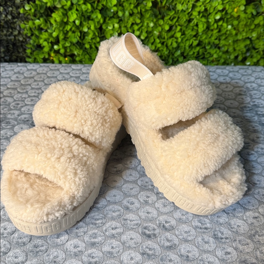 UGG Womens Oh Fluffita Natural Slide Sandal Size 9 1120876 Slippers Sheepskin